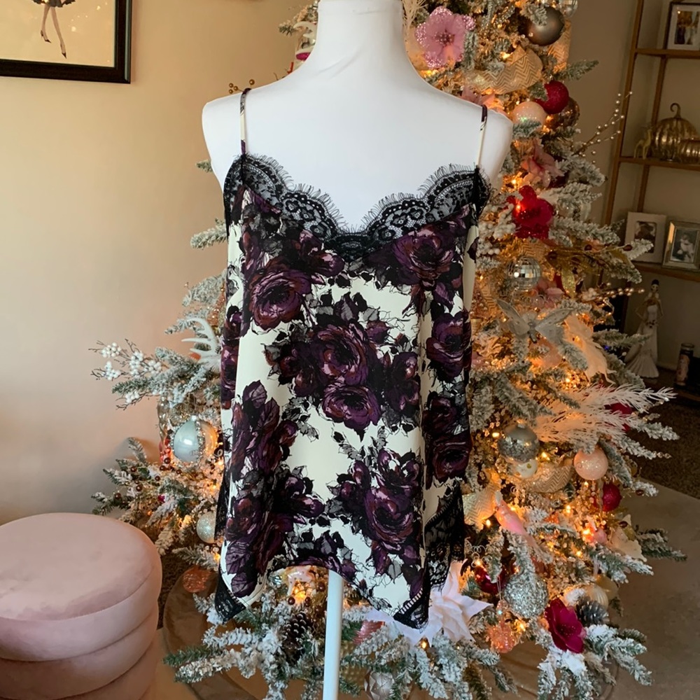 Halogen satin and lace floral camisole